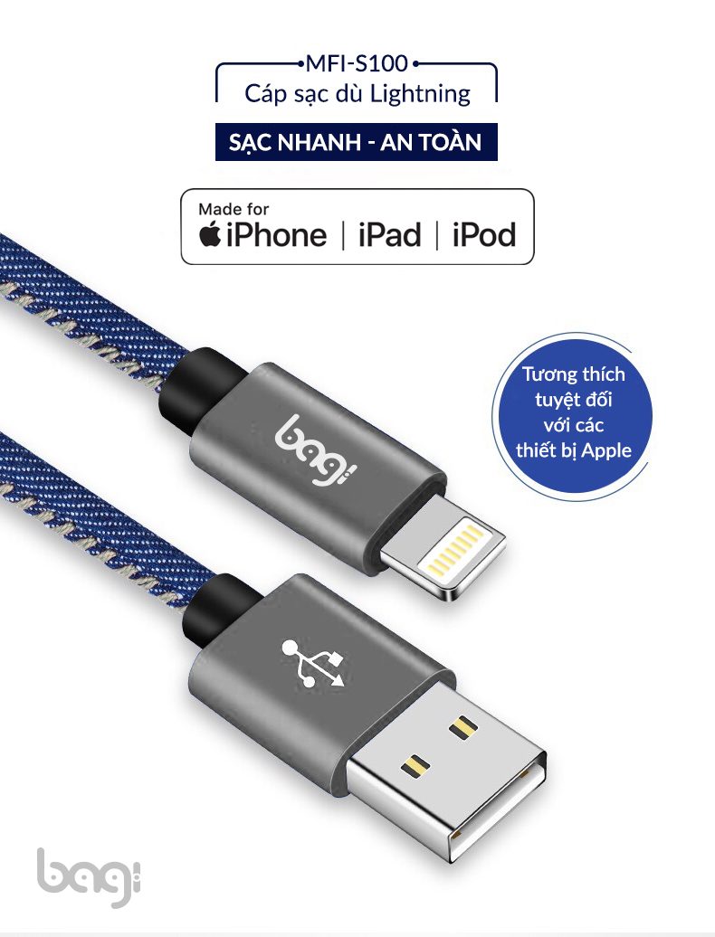 Dây cáp Lightning bọc da tiêu chuẩn MFI Bagi chính hãng cho Iphone – ảnh 6