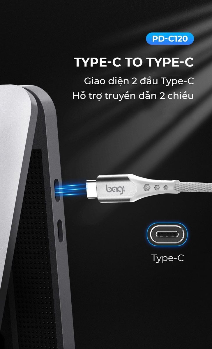 Cáp dù sạc nhanh Type C to Type C Bagi PD 65W dài 1.2m PD-C120 – ảnh 9