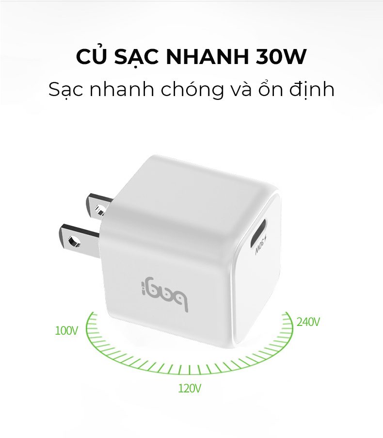 Củ sạc nhanh Bagi 1 cổng PD công nghệ GaN PD30n – ảnh 4