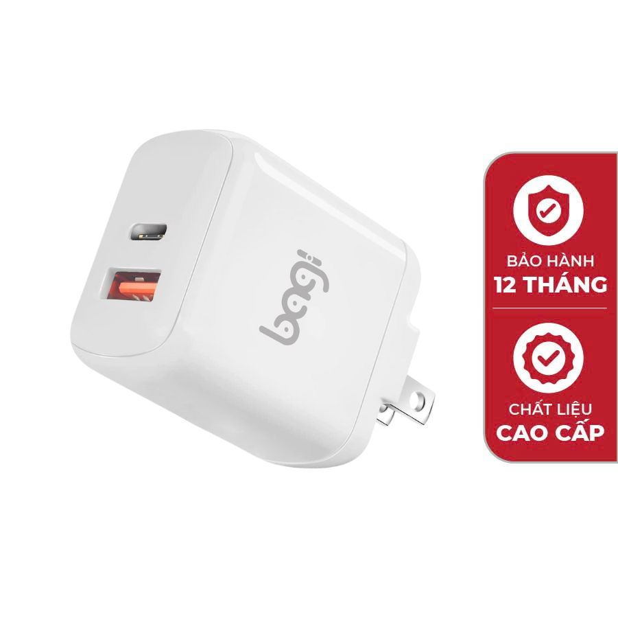 Củ sạc nhanh Bagi 30W 2 cổng USB Type-C PD30W
