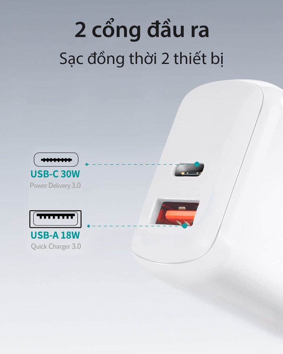 Củ sạc nhanh Bagi 30W 2 cổng USB Type-C PD30W - ảnh 3