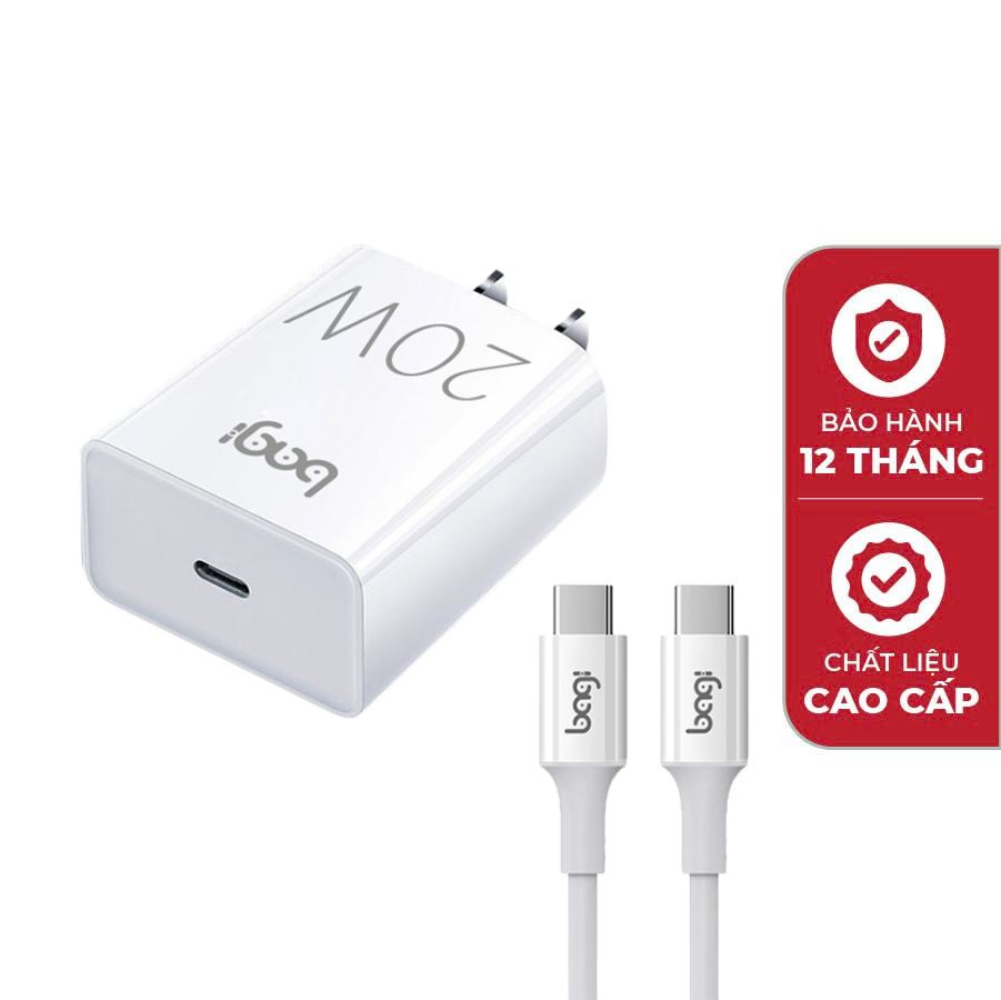 Combo sạc nhanh CB-PD20C dây Type C + củ PD 20W Bagi