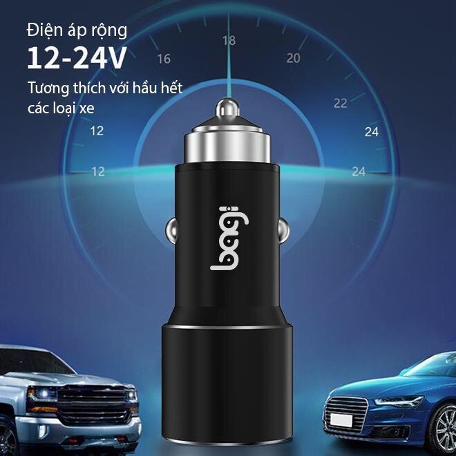 Củ sạc nhanh ôtô 2 cổng- Usb + Type C PD20W Bagi – ảnh 4
