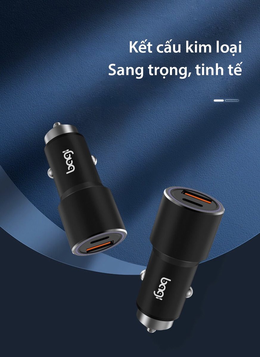 Củ sạc nhanh ôtô 2 cổng- Usb + Type C PD20W Bagi – ảnh 8