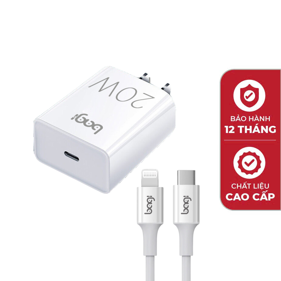 Combo sạc nhanh CB-PD20 dây Iphone + củ PD 20W Bagi