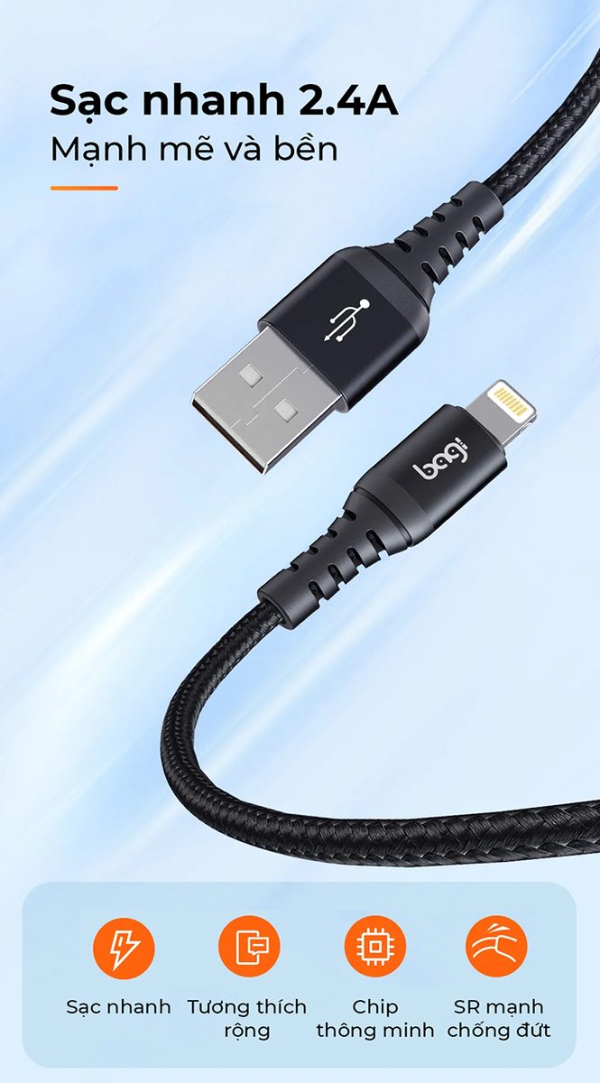 Cáp dù sạc nhanh Lightning cho Iphone nhiều kích thước IH100-120-180 - ảnh 3