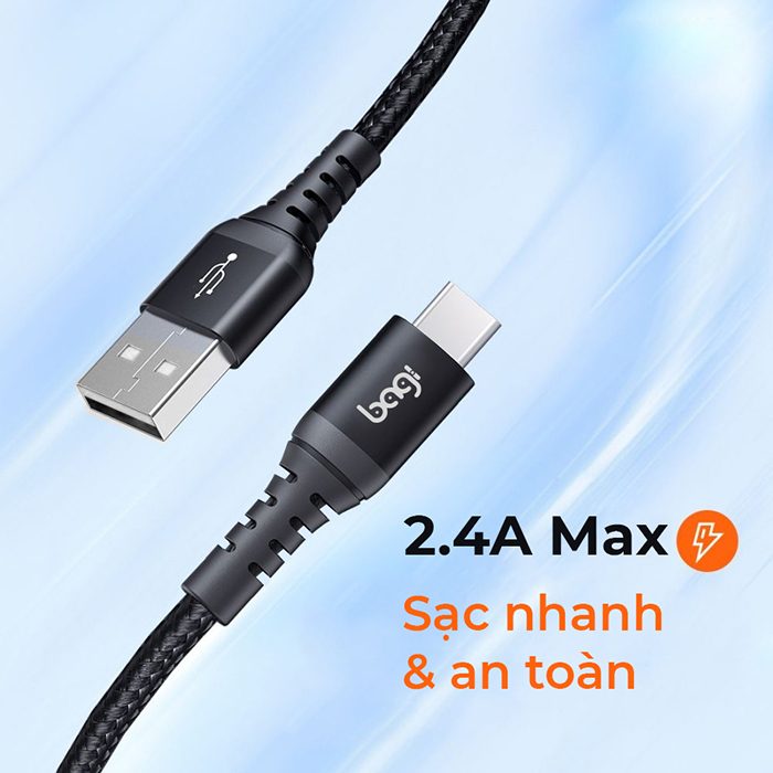 Cáp dù sạc nhanh Type C nhiều kích thước Bagi CH100-120-180 - ảnh 3