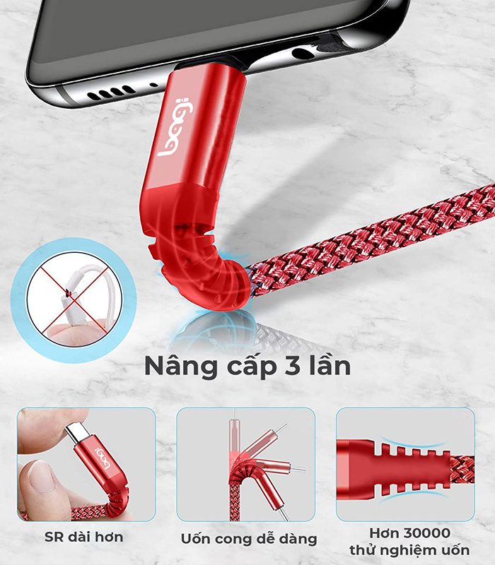 Cáp dù sạc nhanh Type C nhiều kích thước Bagi CH100-120-180 - ảnh 4