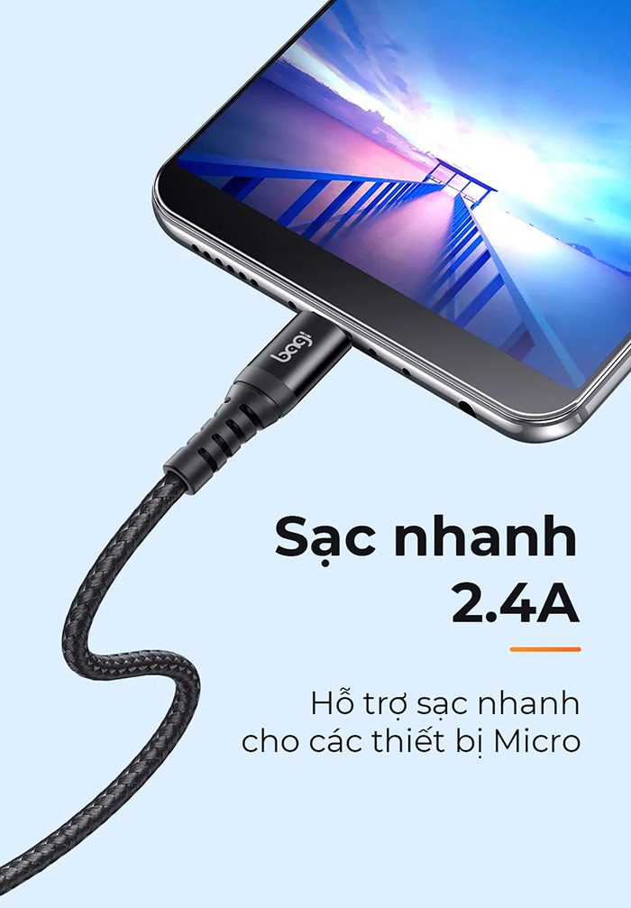 Cáp dù sạc nhanh Micro-Usb nhiều kích thước Bagi MH100-120-180 - ảnh 3