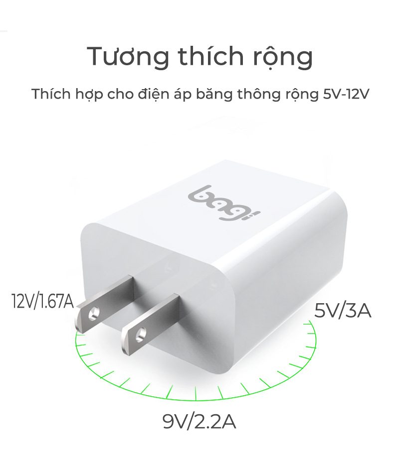 Combo củ sạc nhanh Bagi + Cáp sạc Micro 1,2m CB-M30n Bagi – ảnh 1