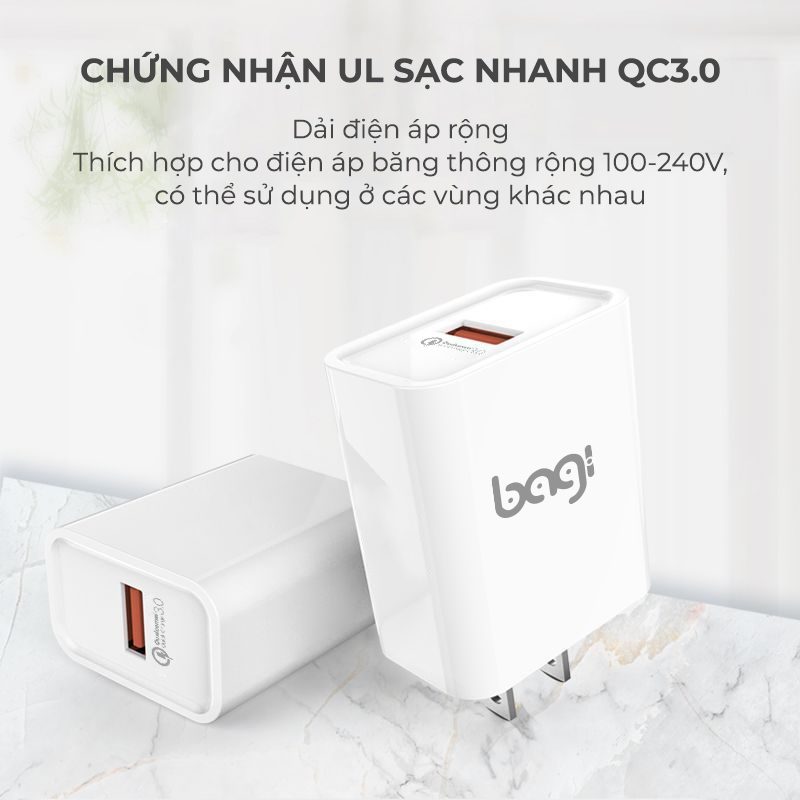 Combo củ sạc nhanh Bagi + Cáp sạc Micro 1,2m CB-M30n Bagi – ảnh 6