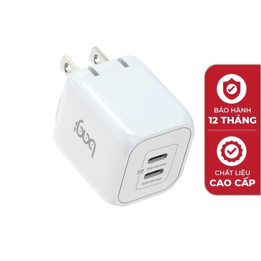 Củ sạc nhanh Bagi 45W 2 cổng Type-C PD45W