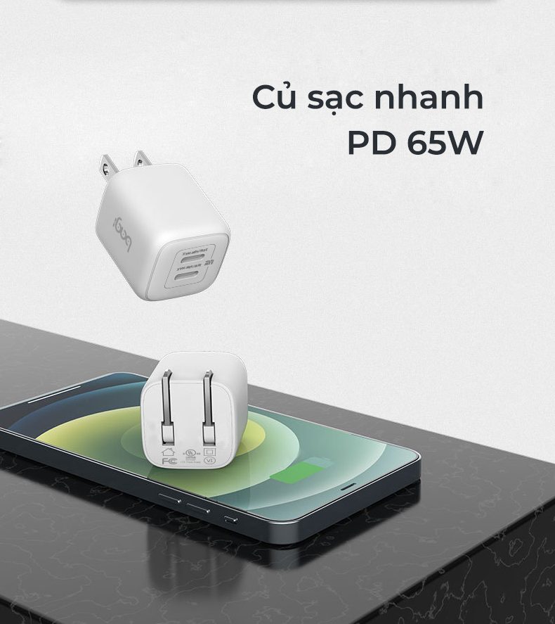 Củ sạc nhanh Bagi 45W 2 cổng Type-C PD45W – ảnh 6