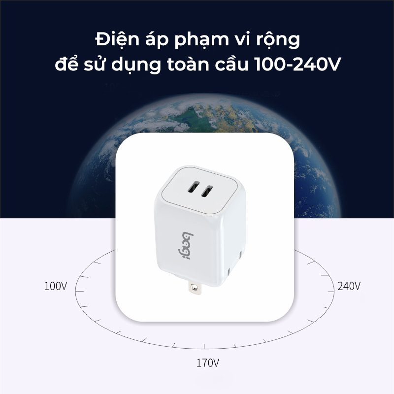 Củ sạc nhanh Bagi 45W 2 cổng Type-C PD45W – ảnh 9
