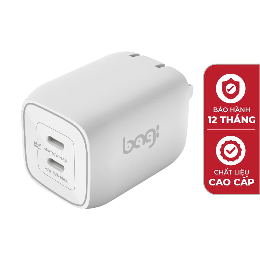 Củ sạc nhanh Bagi 65W 2 cổng Type-C PD65W