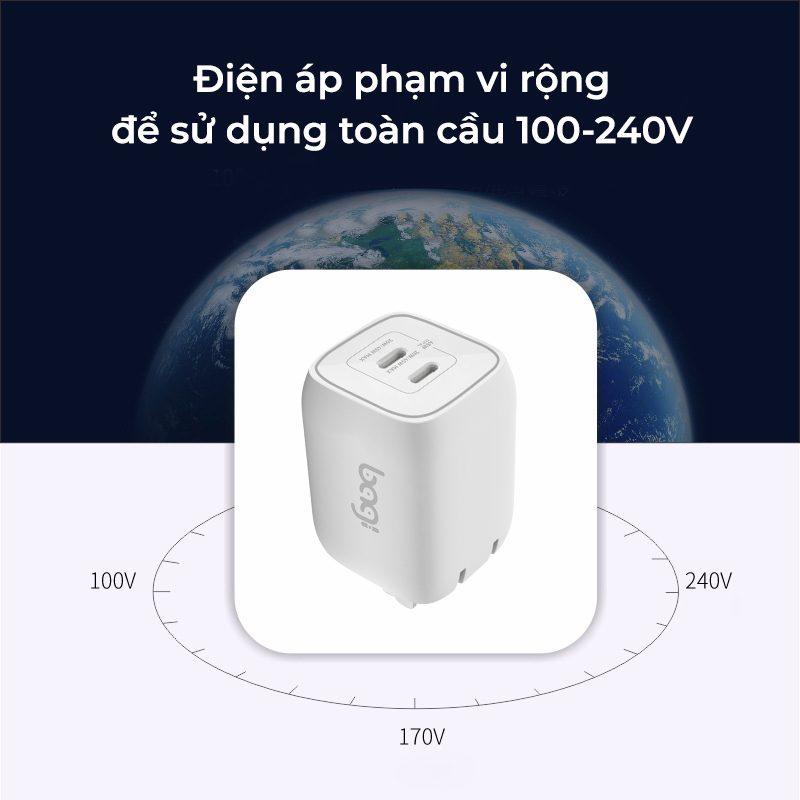 Củ sạc nhanh Bagi 65W 2 cổng Type-C PD65W – ảnh 2