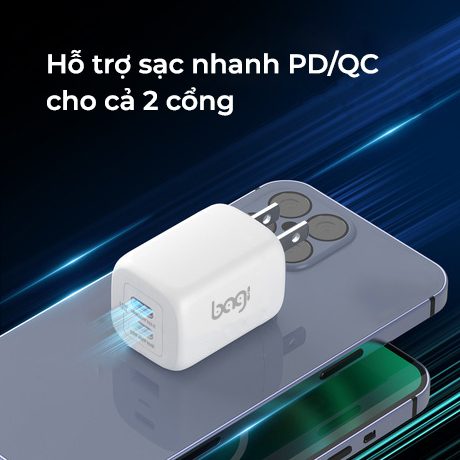 Củ sạc nhanh Bagi 65W 2 cổng Type-C PD65W – ảnh 6