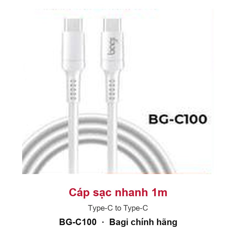 Cáp sạc nhanh Type-C to Type-C Bagi dài 1m BG-C100