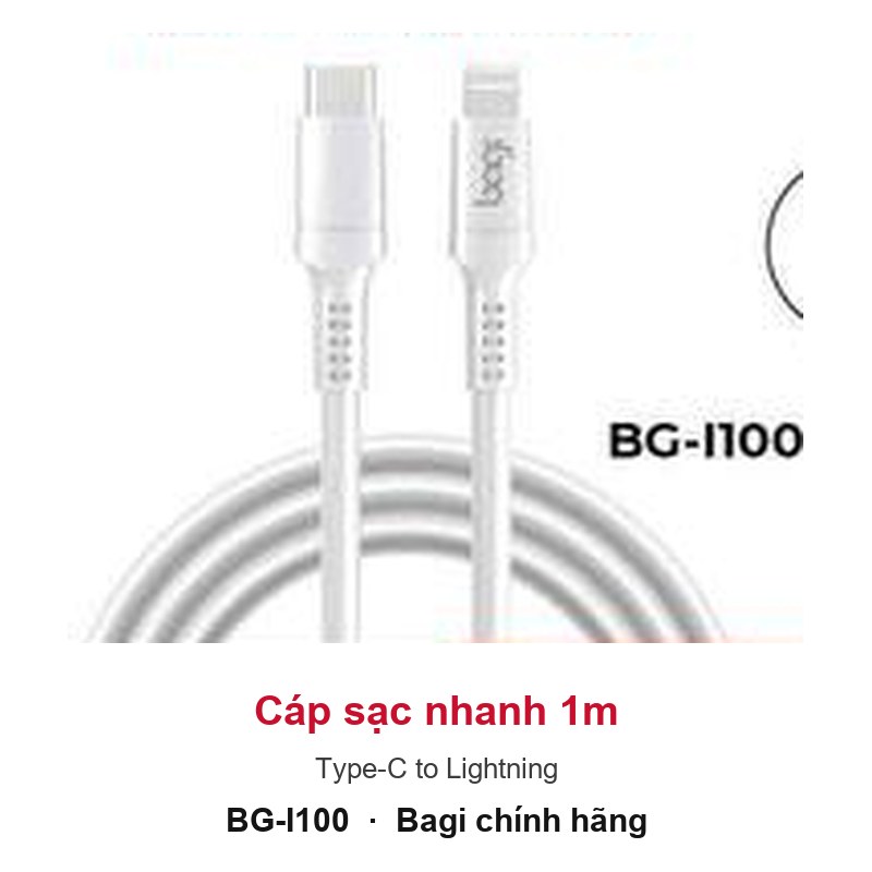 Cáp sạc nhanh Type-C to Lightning Bagi dài 1m BG-I100 – ảnh sản phẩm chính hãng Bagi