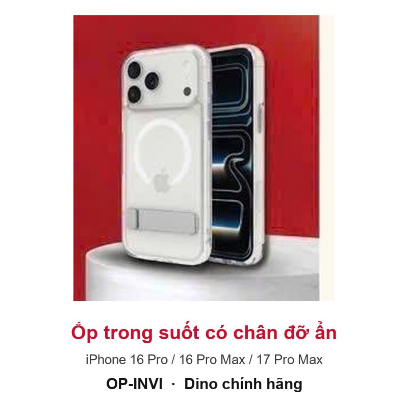 Ốp lưng trong suốt có chân đỡ ẩn Dino cho iPhone 16 Pro / 16 Pro Max / 17 Pro Max