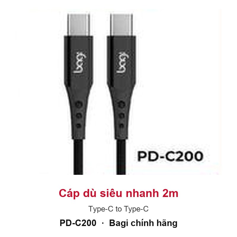 Cáp dù siêu nhanh PD Type-C to Type-C Bagi dài 2m PD-C200 – ảnh sản phẩm chính hãng Bagi