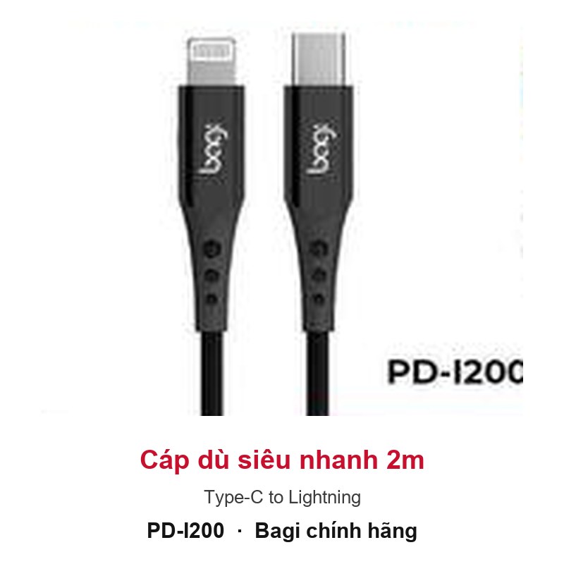 Cáp dù siêu nhanh PD Type-C to Lightning Bagi dài 2m PD-I200