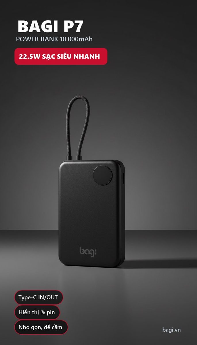 Pin dự phòng Bagi P7 10.000mAh sạc nhanh 22.5W - ảnh 2