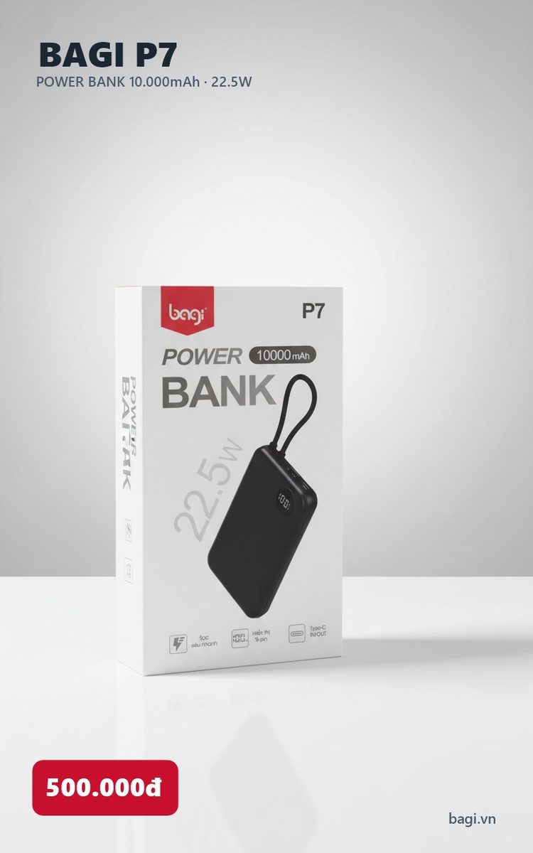 Pin dự phòng Bagi P7 10.000mAh sạc nhanh 22.5W - ảnh 3