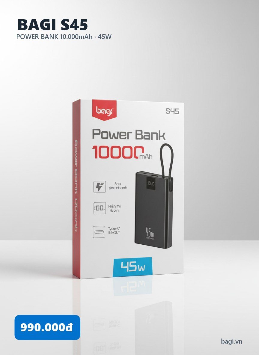 Pin dự phòng Bagi S45 10.000mAh sạc nhanh 45W - ảnh 3
