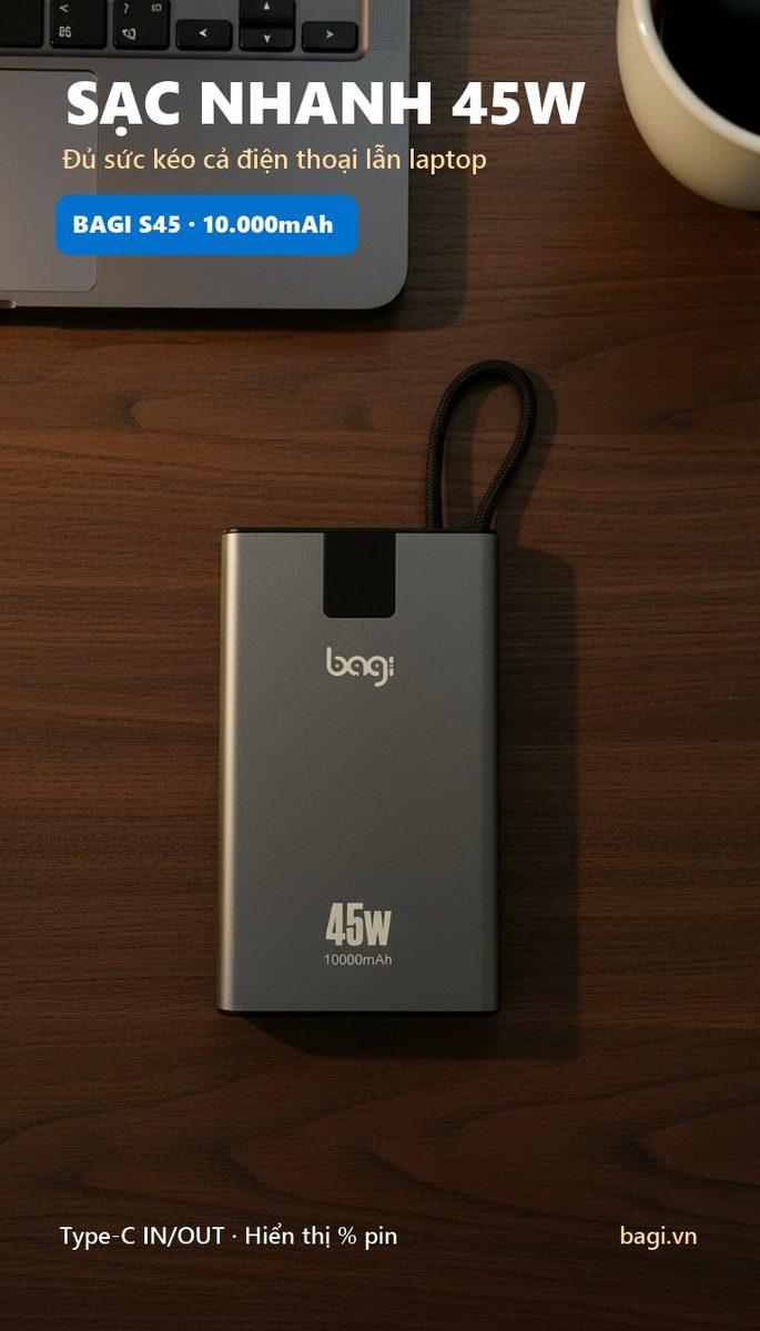 Pin dự phòng Bagi S45 10.000mAh sạc nhanh 45W - ảnh 4